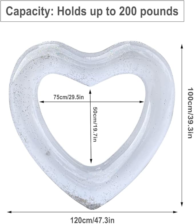 Inflatable Heart Pool Float, Sweet Love Swim Rings Float Loungers Tube for Summer Water Fun Beach Party Toys for Kids, Adults