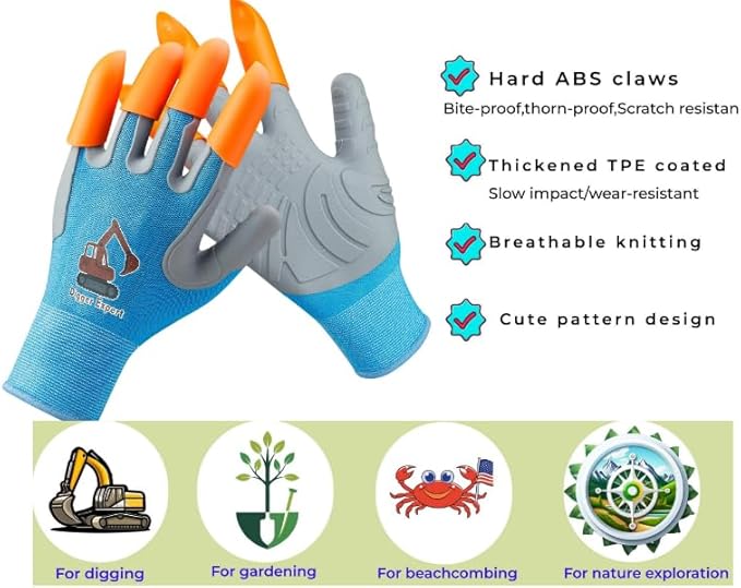 Kids Claw Digging Gloves, Garden & Beach Play Digging Gloves for Children Ages 6-12, Outdoor Exploration