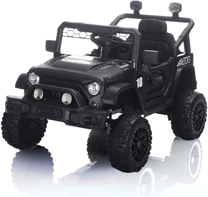 12V Kids Car, 4x4 Electric Car for Kids with Remote Control, LED Headlights & Music, Ride-On Truck Toy Gift for Boys Girls 3-8 Years (Black)