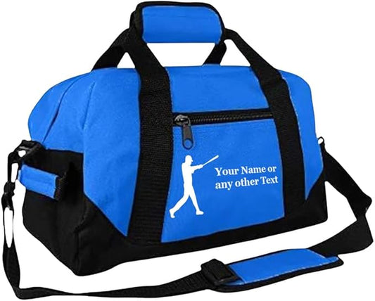 Personalized Passion 14” Small Sports Duffel Bags for Kids - Waterproof Travel Duffle with Name & Baseball Design - Royal Blue Two-Toned Kids Weekender Bag for Boys and Girls