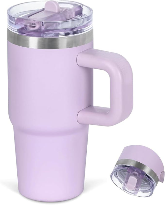 Cosictic 14 Oz Flip Straw Tumbler with Handle for Kids, Stainless Steel Double Wall Insulated Cup for Children with Flip Top Lid, 14 Oz Leak-proof Cups for Kids, Purple
