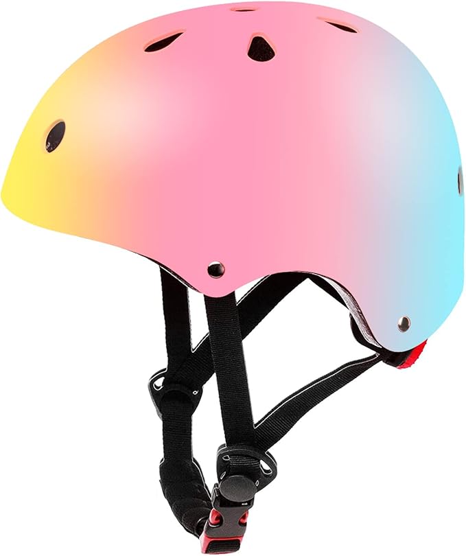 Color Gradient Adjustable Kids Bike Helmet Toddler Helmets for 3-5-8-14 Years Kids Girls Boys Youth Bicycle Helmet for Scooter Balance Bike Roller Skating Skateboard
