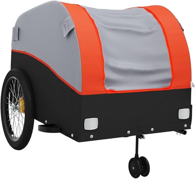 Bike Wagon Trailer, Bike Cart with Safety Flag, Bike Trailer Bicycle Cargo Trailer, Black and Orange 99.2 lb Iron, 26.8"x52.4"x26.8"
