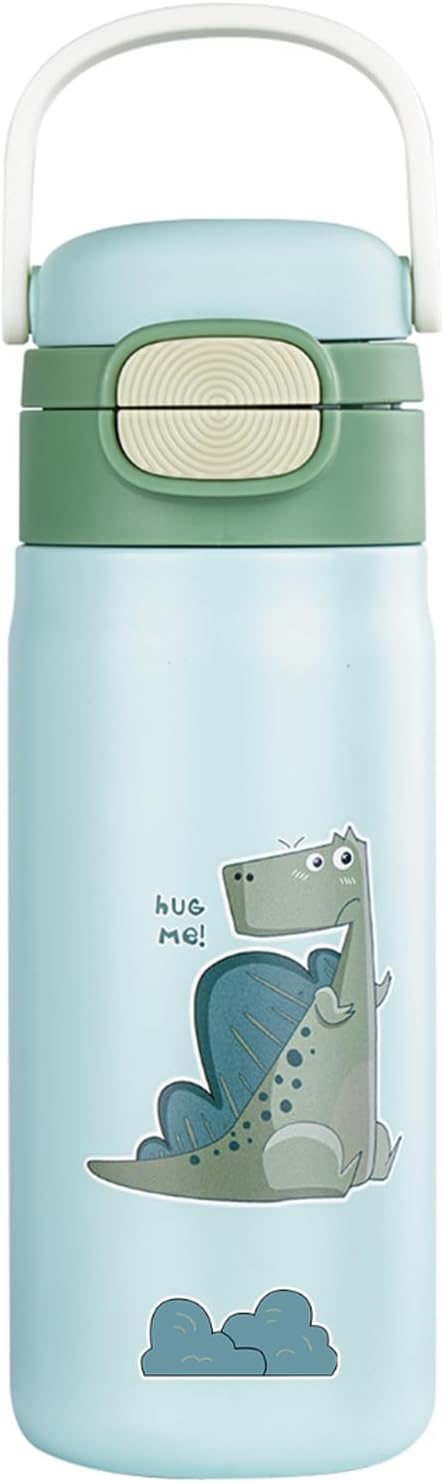 Water Bottle for Kids，Insulated Bottle with Straw, Vacuum Insulated Water Bottle for Boys&Girls, Leak-proof Insulated Tumbler（Green, Dinosaur ）