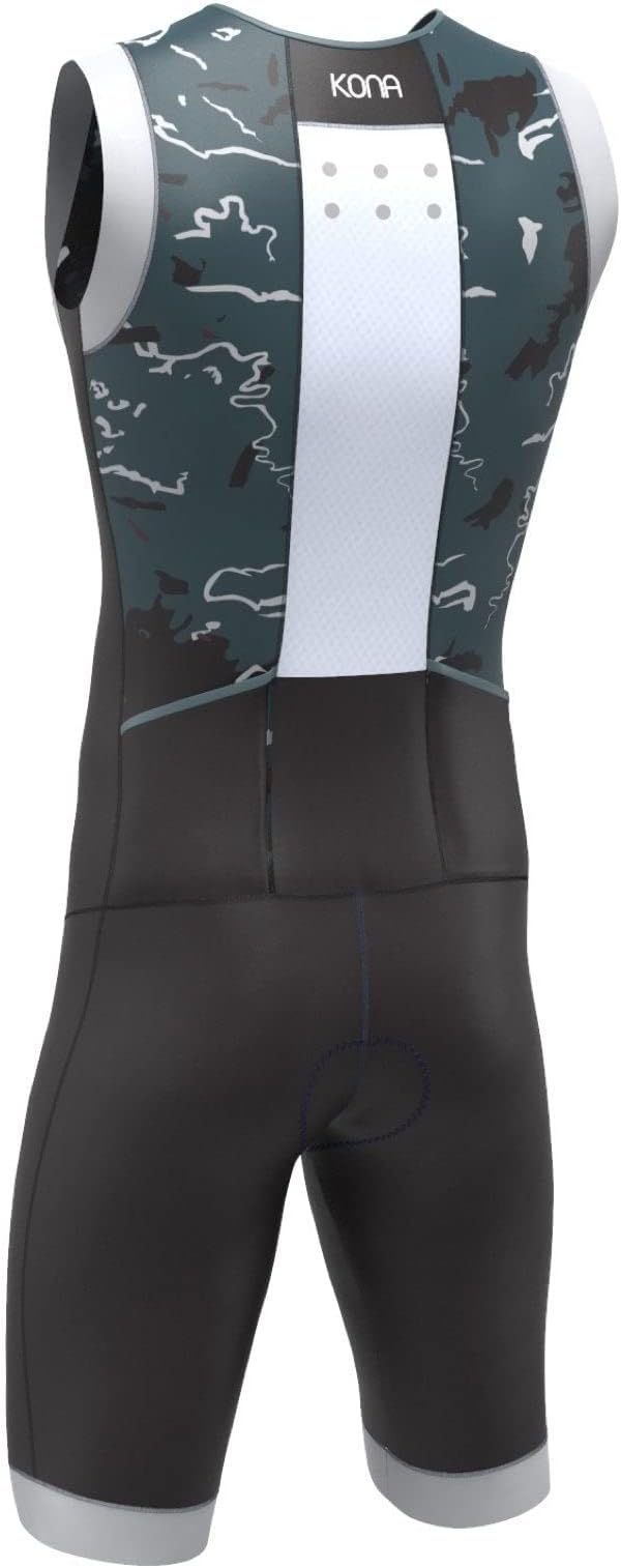 KONA Mens Assault Triathlon Race Suit - Sleeveless Skinsuit Padded Cycling Tri Suit for Swim Bike Run