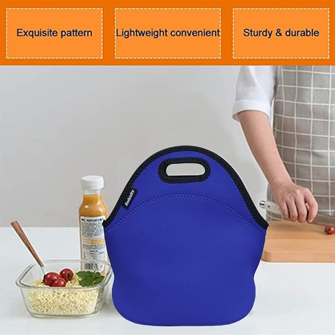 Neoprene Lunch Bag Insulated Lunch Box Cooler Lunch Tote Travel Picnic Bags Organizer (Blue)