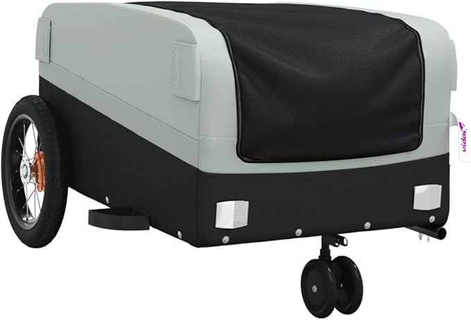 Bike Trailer Bicycle Cargo Trailer, Bike Wagon Trailer, Bike Cart with Safety Flag, Black and Gray 66.1 lb Iron, 48"x20.9"x20.9"