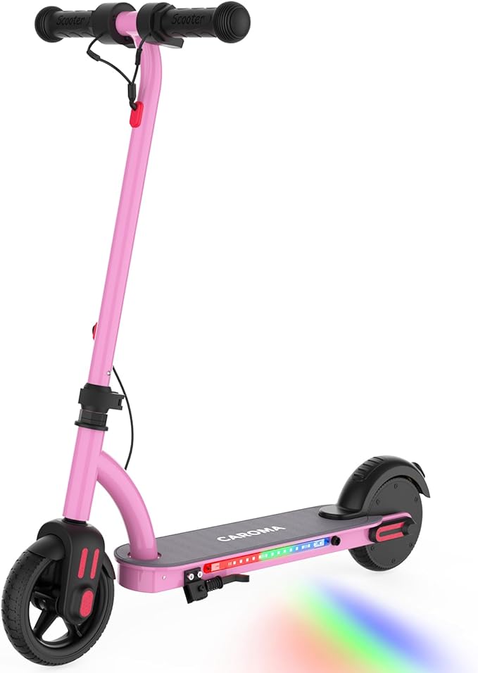 Caroma Electric Scooter for Kids Ages 6-14, 150W/180W Motor,10 MPH Max Speed & 7 Miles,Adjustable Height & Speed,Colorful Lights,LED Display,Foldable Kids Electric Scooter 132 Lbs Max Load