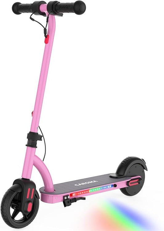 Caroma Electric Scooter for Kids Ages 6-14, 150W/180W Motor,10 MPH Max Speed & 7 Miles,Adjustable Height & Speed,Colorful Lights,LED Display,Foldable Kids Electric Scooter 132 Lbs Max Load