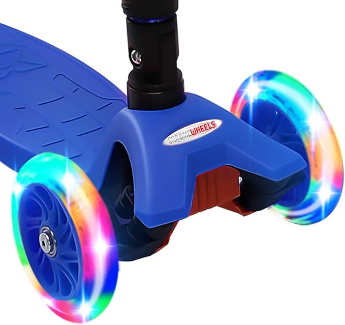 ChromeWheels Foldable Scooters for Kids, Deluxe Kick Scooter 4 Adjustable Height 132lbs Weight Limit 3 Wheel, Lean to Steer LED Light Up Wheels, Best Gifts for Girls Boys Age 3-12 Year Old