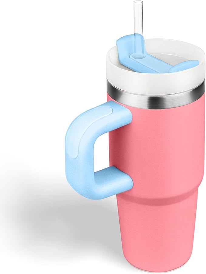 14 oz Tumbler with Handle and Straw, 14oz Toddler Tumbler with Lid and Straw for Kids Stainless Steel Tumblers, Outdoor Sports Travel School Gift, Keeps Drinks Cold up to 24 Hrs(PinkBlue)