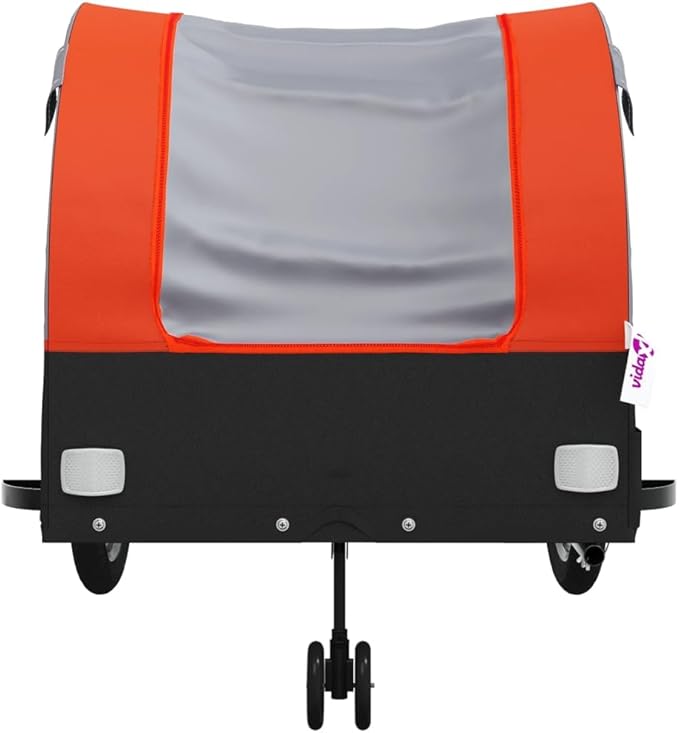 Bike Wagon Trailer, Bike Cart with Safety Flag, Bike Trailer Bicycle Cargo Trailer, Black and Orange 99.2 lb Iron, 26.8"x52.4"x26.8"