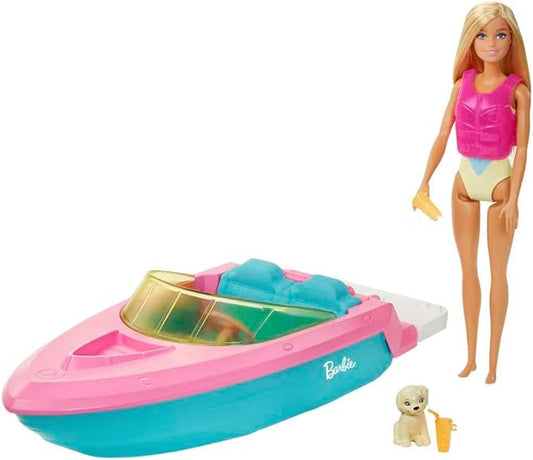 Barbie Doll and Boat Playset with Pet Puppy, Life Vest and Accessories, Fits 3 Dolls & Floats in Water, Gift for 3 to 7 Year Olds