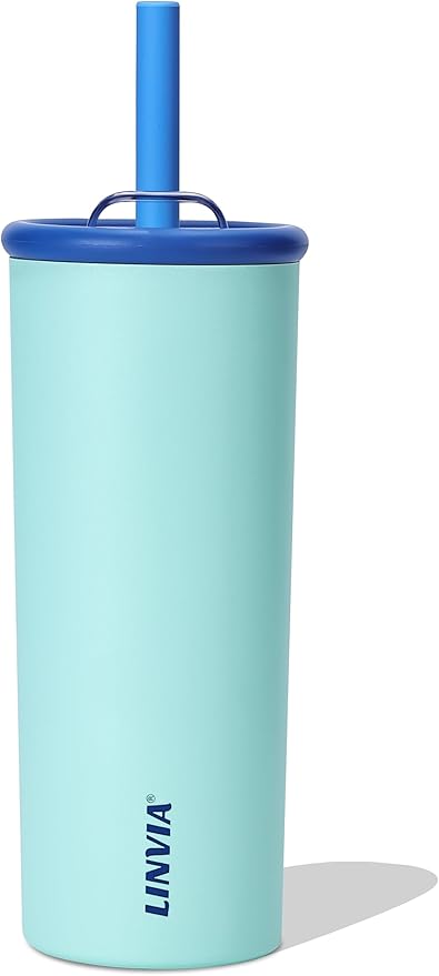 Candy Tumbler, 20 oz Kids Insulated Stainless Steel Water Bottle with Spill Resistant Silicone-Metal Straw and 2-in-1 Lid, BPA-Free, Cup Holder Friendly, Dishwasher Safe, Teal
