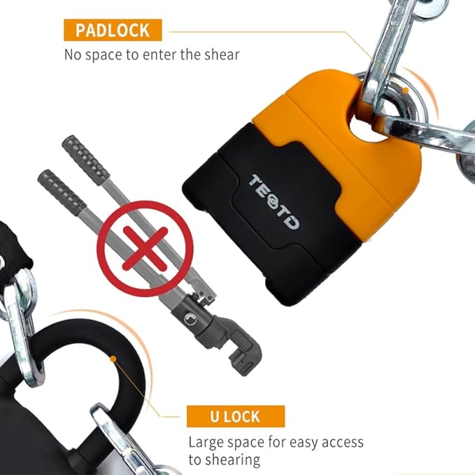 Heavy Duty Anti-Theft Motorcycle Chain Lock - 4ft/120cm Long, 10mm Thick Chain with Bright-Colored Lock, 4 Keys for Bicycle, Scooter (7.28lbs)