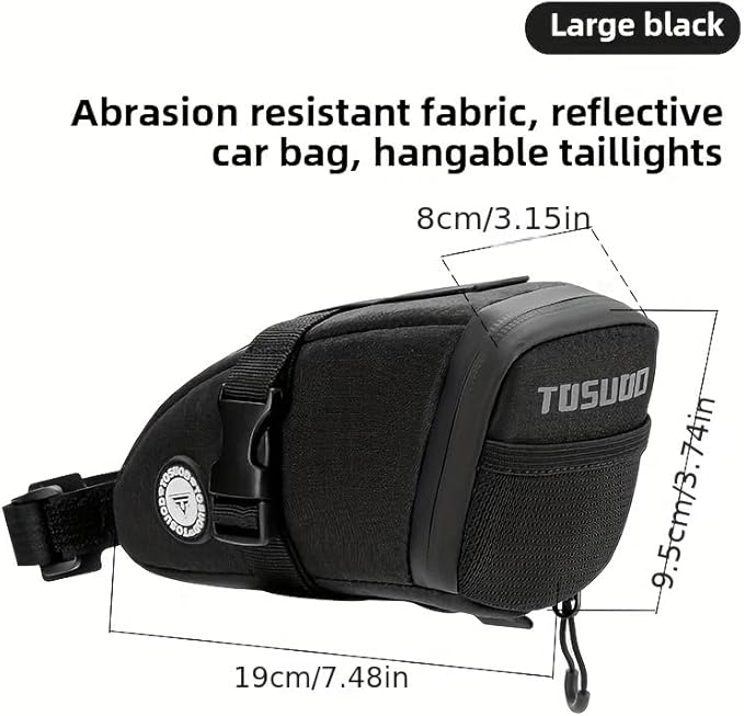 1.2L Aero Horn Bike Seat Bag Waterproof, PU Fabric & Taped Zipper, Bike Bag Reflective Logo & Taillight Mount, Tool-Free Straps, Bike Saddle Bag