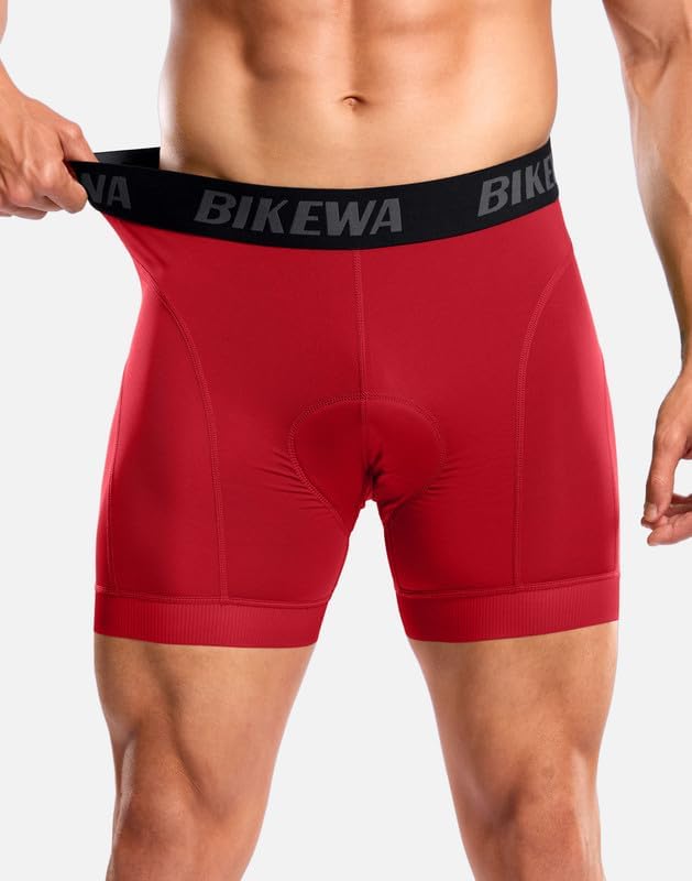 Bikewa Men's Cycling Underwear with Anti-Slip Leg Grips 4D Padded Bike Shorts MTB Liner for Bicycle Biking Riding