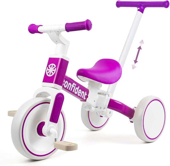 XIAPIA Tricycles for 1-3 Year Olds, 5 in 1 Toddler Balance Bike with Removable Pedal, Push Trike Toys with Adjustable Pushrod for 2 3 4 5 Year Old Boys & Girls, Birthday Gifts for Kids
