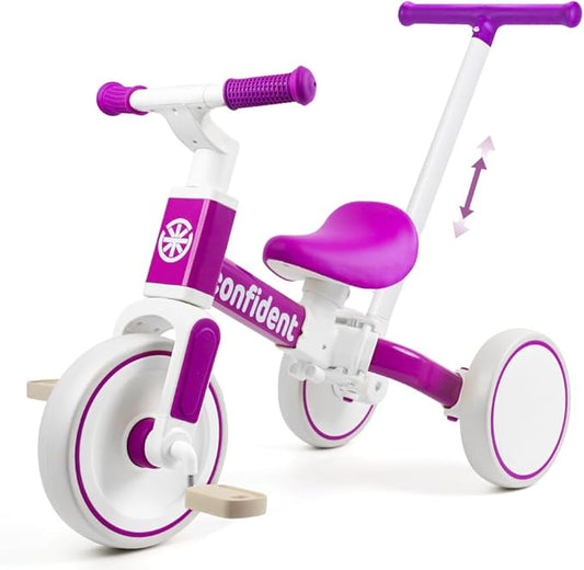 XIAPIA Tricycles for 1-3 Year Olds, 5 in 1 Toddler Balance Bike with Removable Pedal, Push Trike Toys with Adjustable Pushrod for 2 3 4 5 Year Old Boys & Girls, Birthday Gifts for Kids