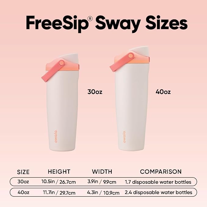 Owala FreeSip Sway Insulated Stainless Steel Water Bottle with Two-Way Spout, Built-In Straw and Bucket Handle, Made for Travel, School, and Sports, 30oz, BPA Free, Leak Proof, Sparkling Sherbet