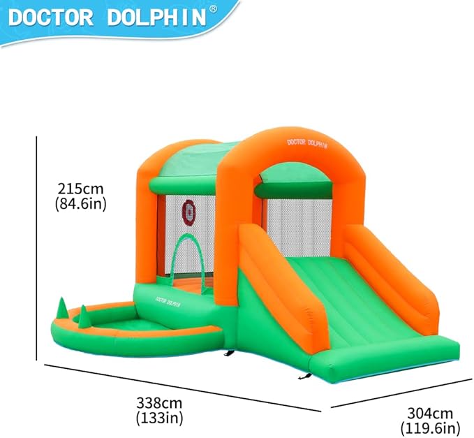 Doctor Dolphin Inflatable Bounce House Kids Bouncy Castle with Party Light for Indoor or Outdoor
