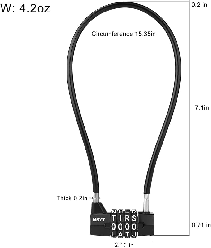 Cable Lock with Word Combination, Letter Padlock, for Metal Fence, Shed, Gates, Outdoor Fence, Long Cabinet, Refrigerator, Dumpster(15''(Locking Span 7''))