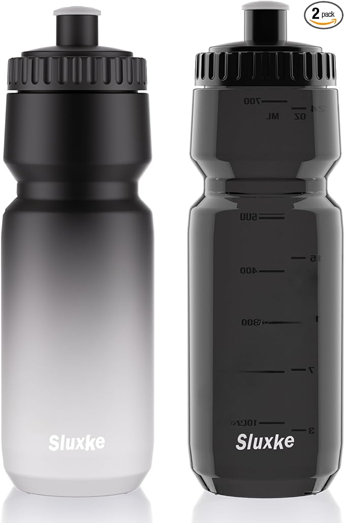 Squeeze Water Bottle 24oz, 2Pack Bike Water Bottle Leak Proof BPA Free for All Fitness and Cycling Fast Flow Valve