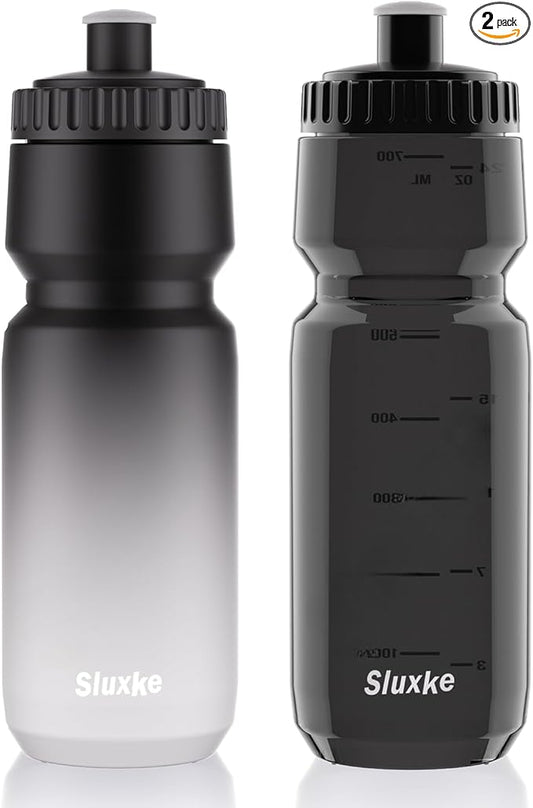 Squeeze Water Bottle 24oz, 2Pack Bike Water Bottle Leak Proof BPA Free for All Fitness and Cycling Fast Flow Valve