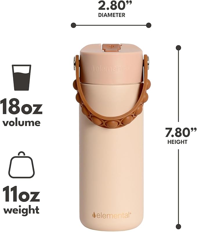 Elemental Insulated Kids Water Bottle, Stainless Steel Water Bottle with Straw Lid & Pop-It Handle, Leak-Proof Water Bottles for School, Boys or Girls, Travelling and Sports, 18oz - Beige