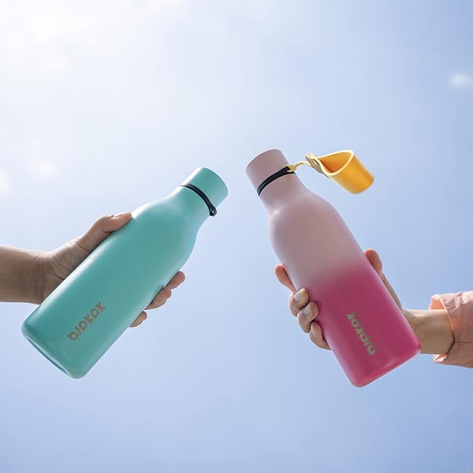 BJPKPK Insulated Water Bottles, 18 oz Stainless Steel Metal Water Bottle with Strap, BPA Free Leak Proof Thermo, Mugs, Flasks, Reusable Water Bottle for Sports & Travel, Turquoise