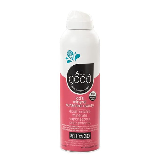 All Good Baby & Kids Sunscreen Spray - UVA/UVB Broad Spectrum, SPF 30, Zinc Oxide, Coral Reef Friendly, Water Resistant, Calendula, Aloe (6 oz)