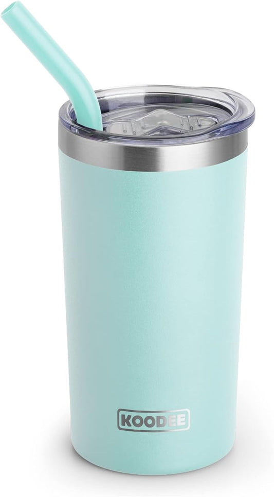 koodee 12 oz Tumbler with Lid and Straw-Stainless Steel Double Wall Vacuum Insulated Tumbler Travel Coffee Mug for Women (Baby Blue)
