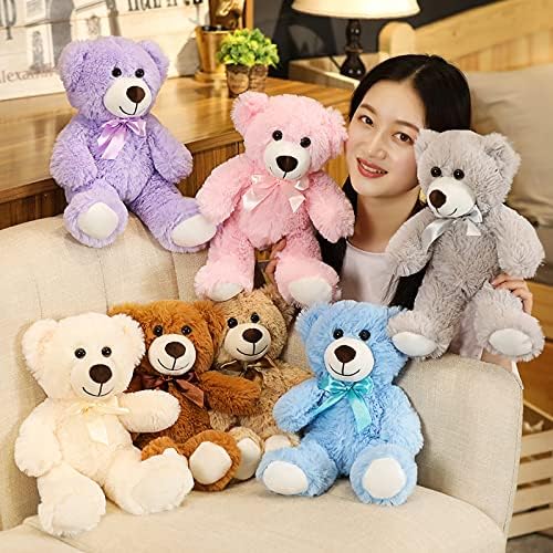 Plush Teddy Bear Cute Stuffed Animal Bear with Bow Plush Toys Gift for Kids and Girls 35cm/13.8 Inches (Purple)