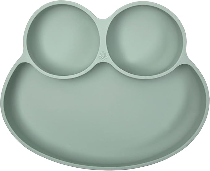 Abiie Octopod Frog Silicone Plates with Suction - Spill Proof, Easy to Clean - BPA-Free Bowl - Suction Plates for Baby and Toddler - Training & Feeding Divided Grip Dish (Sage Green)