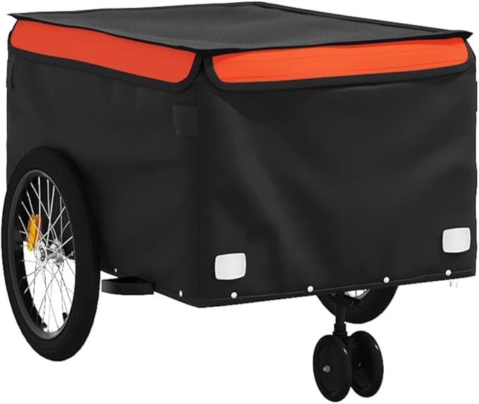 Bike Cargo Trailer, Bicycle Cart Bike Wagon Trailer, Bike Luggage Carrier, Loading Bike Storage Cart, Black and Orange, Maximum Load Capacity: 99.2 lb,-440