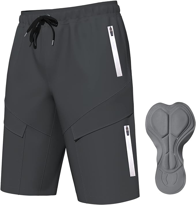 Lo.gas Mountain Bike Shorts for Men,3D Padded Loose-fit Cycling Biking Bicycle Shorts Mens with Underwear Zipper Pockets