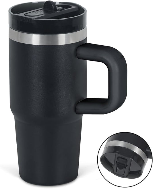 Cosictic 14 Oz Flip Straw Tumbler with Handle for Kids, Stainless Steel Double Wall Insulated Cup for Children with Flip Top Lid, 14 Oz Leak-proof Cups for Kids,Black