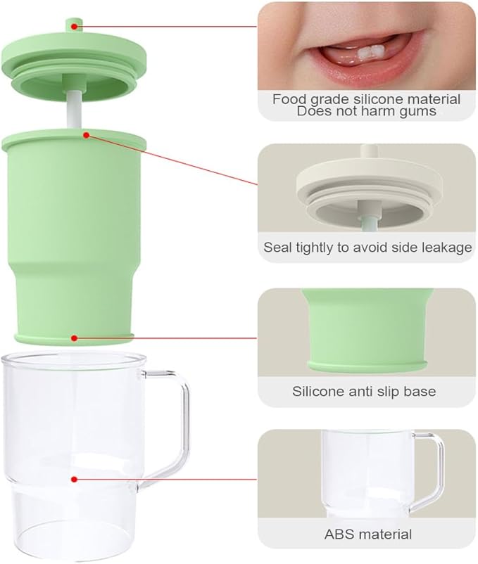 Kids BPA-Free Plastic Tumbler with Spill Resistant Flexible Straw, Easy to Clean, Kids Water Bottle, Great for Travel, Dishwasher Safe, Orange Peach and Watermelon(1 Green &1 Pink)