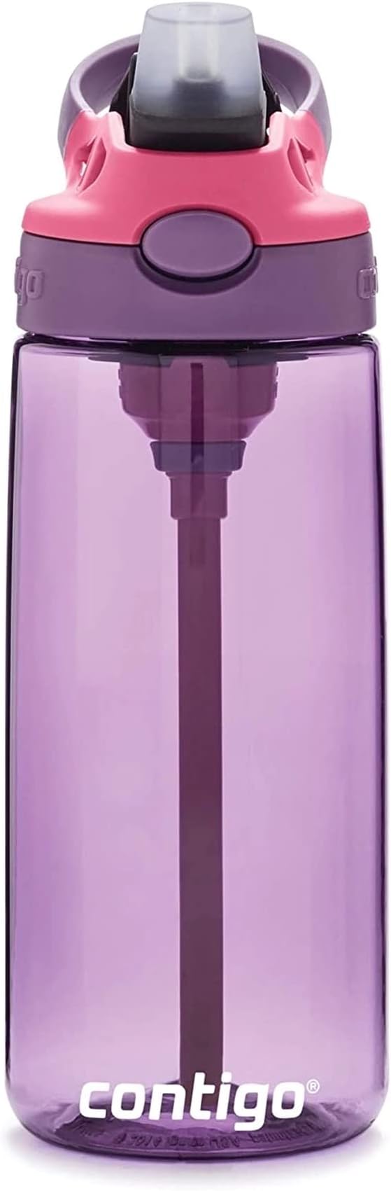 Contigo Aubrey Kids 20oz Cleanable Water Bottle with Silicone Straw, Spill-Proof Lid, Eggplant - Dishwasher Safe and Ideal for Everyday Use
