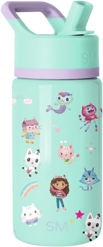 Simple Modern Kids Summit Water Bottle with Straw Lid | Gabby's Dollhouse 14oz Stainless Steel Cup Insulated Tumbler for Toddlers, School | Gabby's Friends