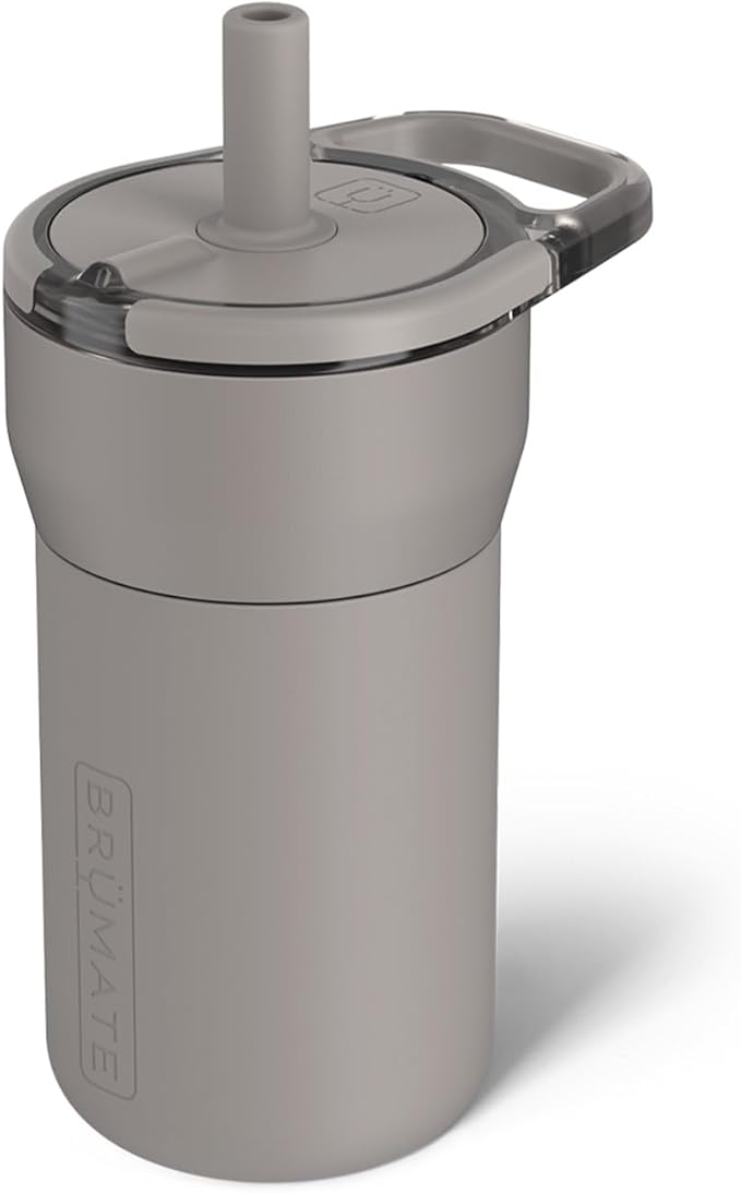 BrüMate Leap 12oz 100% Leakproof Kids Tumbler with Handle and Silicone Soft Straw | Drop Resistant Silicone Sleeve | For Kids 4+ | Insulated Stainless Steel | Cup Holder Friendly | 12oz (Mocha)