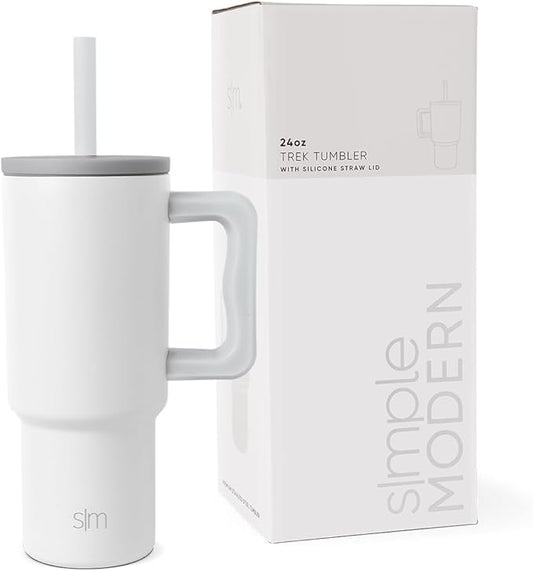 Simple Modern Kids 24 oz Tumbler with Handle and Silicone Straw Lid | Spill Proof and Leak Resistant | Reusable Stainless Steel Bottle | Gift for Kids Boys Girls | Trek Collection | Cool Gray Mix
