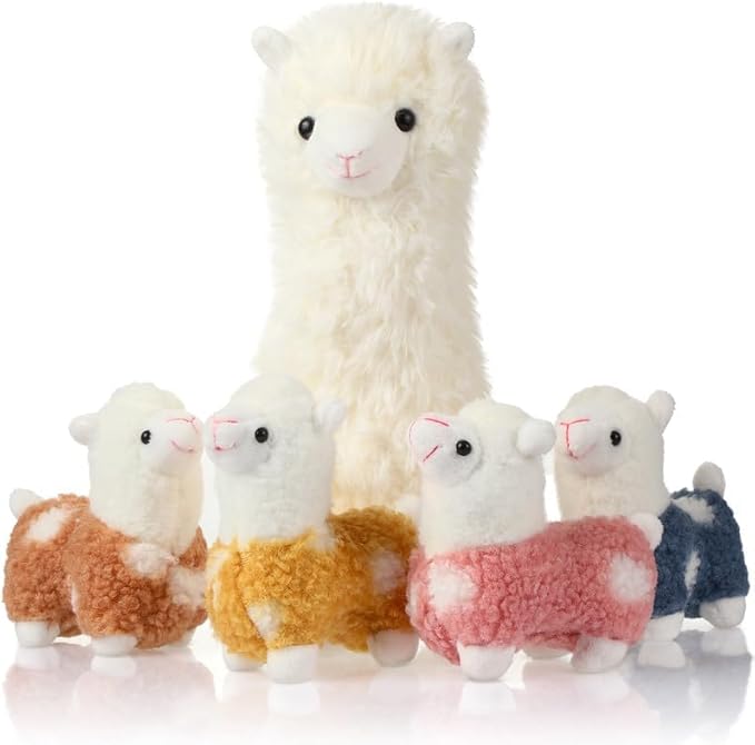 Civaner Llama Stuffed Animal with 4 Baby Llama Plushies Operation Christmas Cute Alpaca Plush Set Soft Kawaii Alpaca Pillow for Kids Girls Birthday Christmas Charity Donation Gift Home Decor(White)