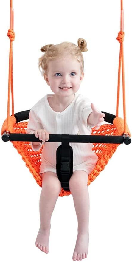 2 -in- 1 Toddler Swing. Swing Seat for Kids with Adjustable Ropes, for Kids Heavy Duty Rope Play Secure Children Swings Set, for Outdoor Indoor, Backyard. Upgrade Product (Orange)