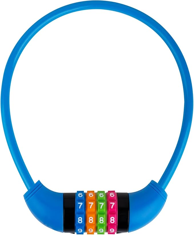 Bike Lock Cable, Bicycle Cable Lock with 4 Digit Combination & Large Lock Head, Resettable Kids Bike Cable Lock, 2 Ft x ∅0.45 in, Lock for Bike, Scooter, Skateboard, Motorcycle, E Bike (Bule)