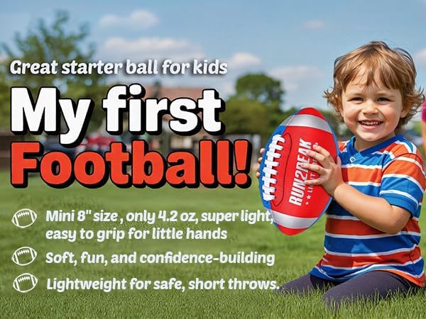 Light Soft Mini Football for Kids Toddler - 8" PU Leather and Foam Layer Small Footballs - Safe Lightweight Indoor Outdoor Beach Water Pool Sports Toys for Summer Outside Games Play with Pump