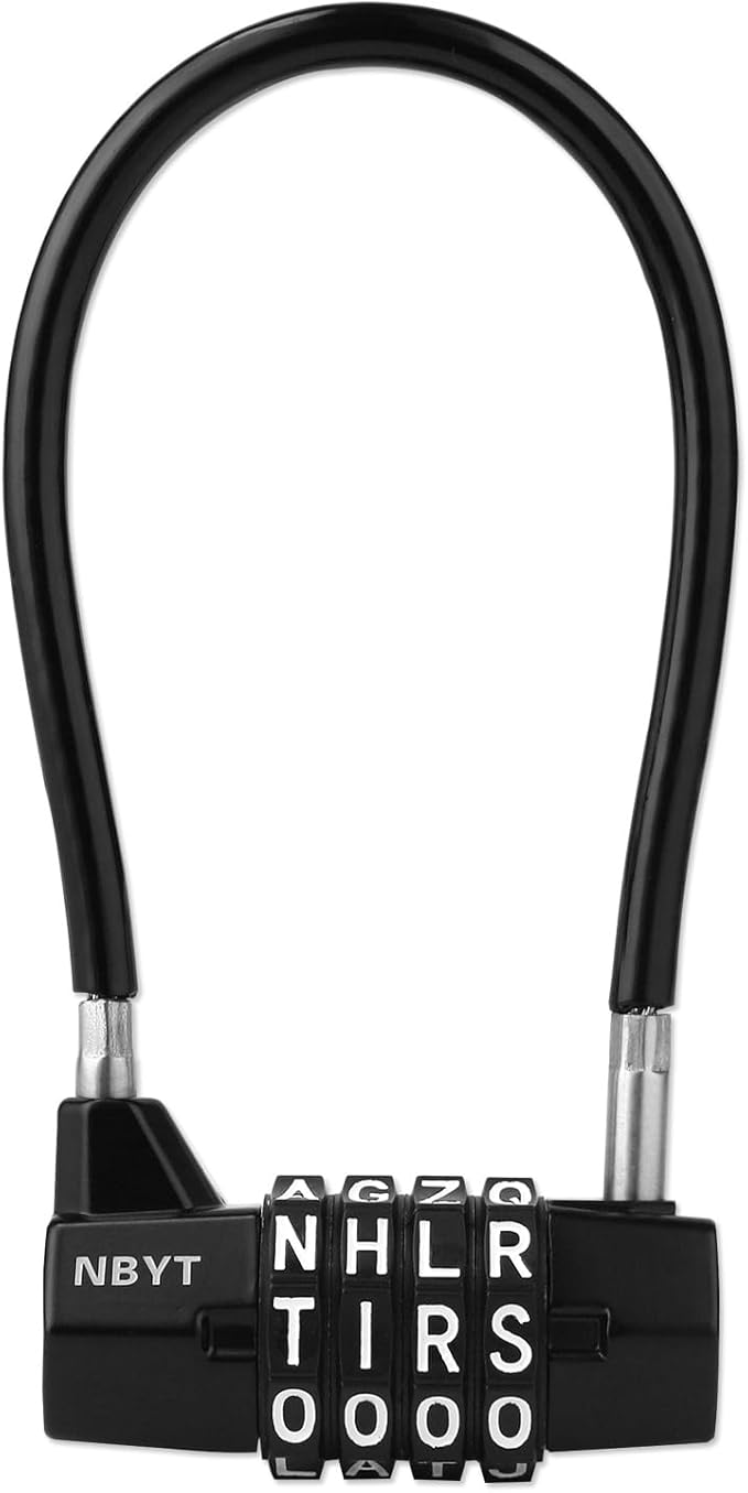 4-Word Resettable Combination Lock, Letter Lock- Home Security Padlock with 5mm Anti-Theft Cable for Garden Gates, Pool, Refrigerator,Gates, Storage ，Cabinet(7''(Locking Span 3.5''))