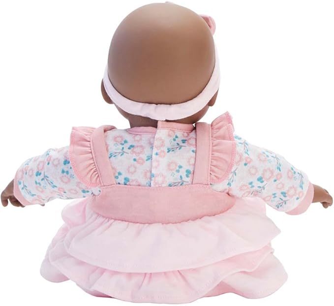 Madame Alexander 14-Inch Baby Cuddles Doll with Bottle, Pink Floral, Dark Skin Tone
