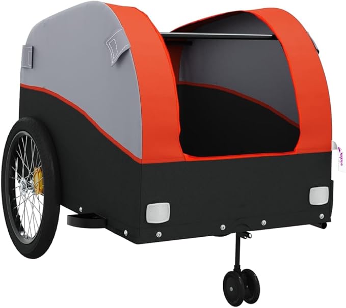 Bike Wagon Trailer, Bike Cart with Safety Flag, Bike Trailer Bicycle Cargo Trailer, Black and Orange 99.2 lb Iron, 26.8"x52.4"x26.8"
