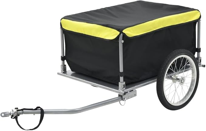 Bike Cargo Trailer with Rain Cover, Bicycle Cargo Trailer Foldable Two-Wheel Bike Luggage Wagon Bicycle Trailer with Removable Cover, Black and Yellow, Maximum Load Capacity: 143.3 lb